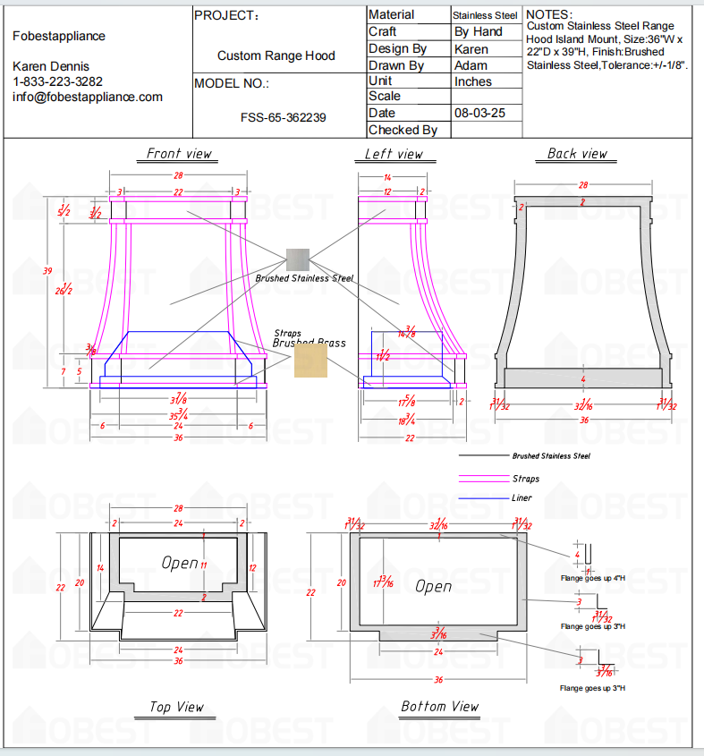 Fobest Custom Kitchen Hood - Custom Link for Nancy