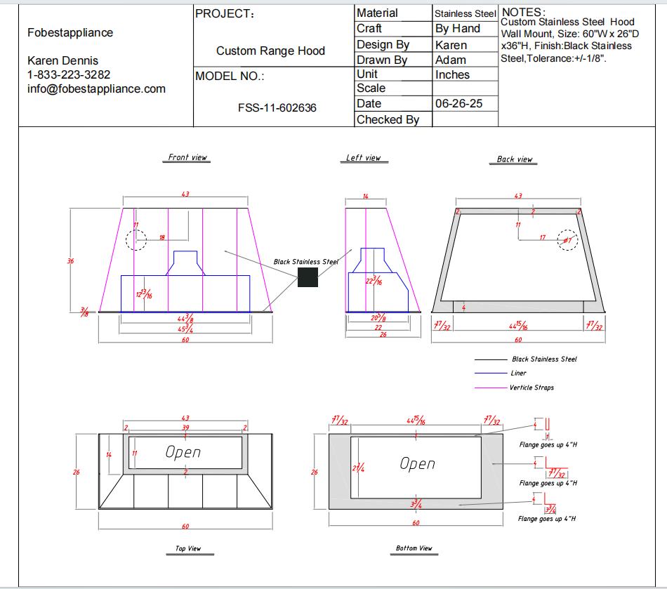 Fobest Custom Range Hood - Custom Link for Dustin