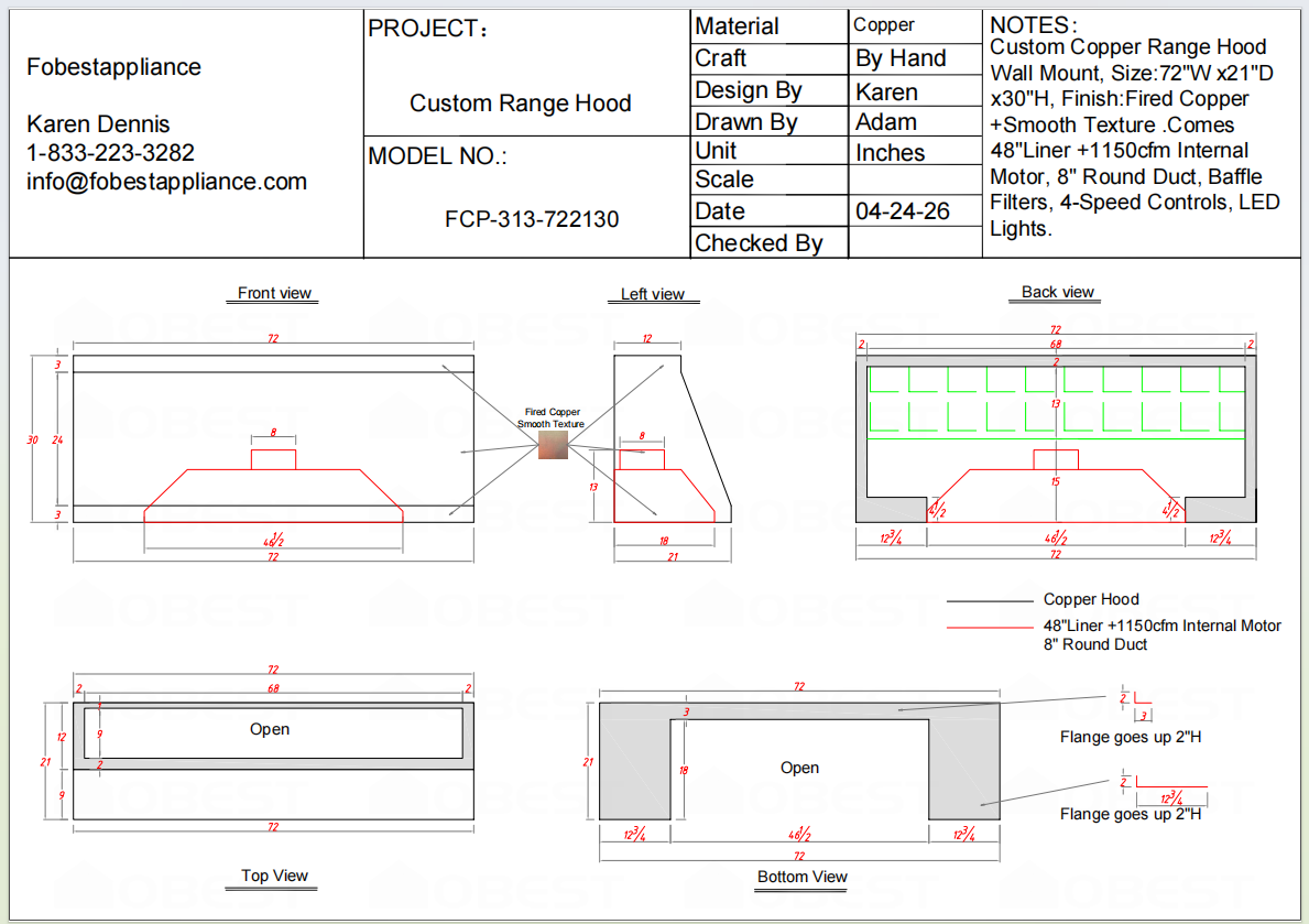 Fobest Custom Range Hood-Custom Link for Claire
