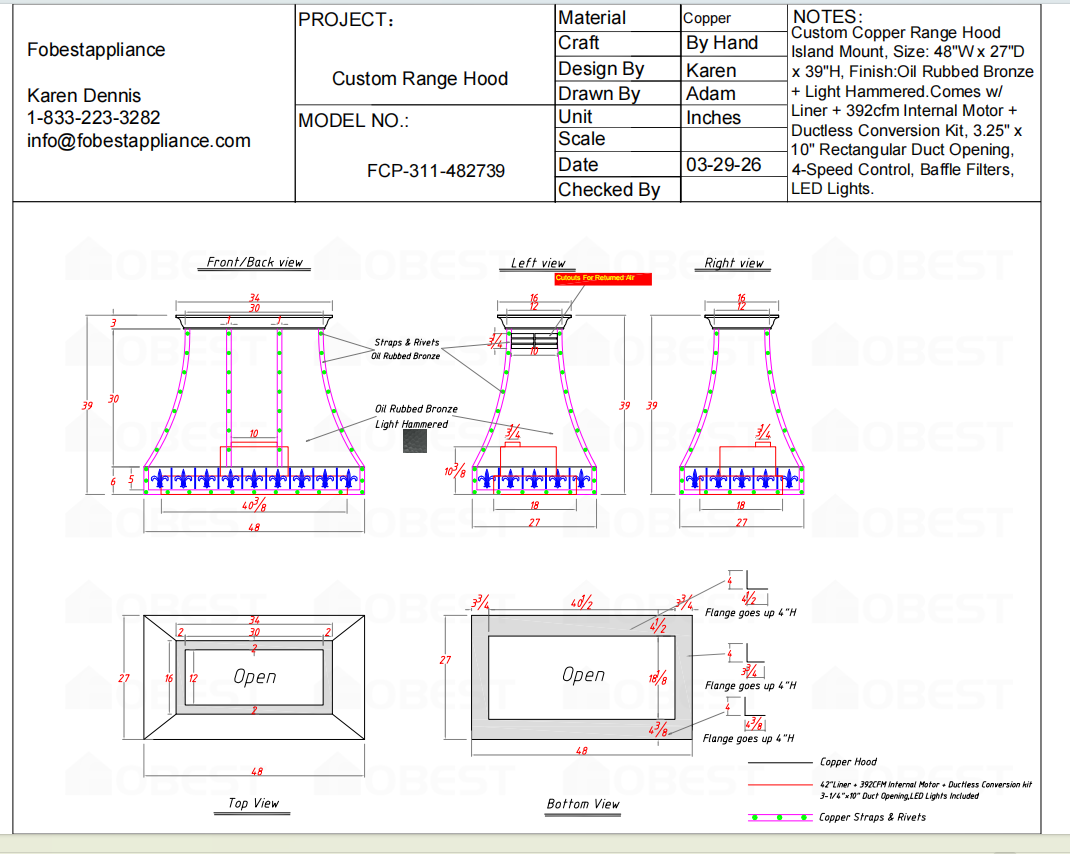 Fobest Custom Range Hood-FCP-311 Custom Link for David