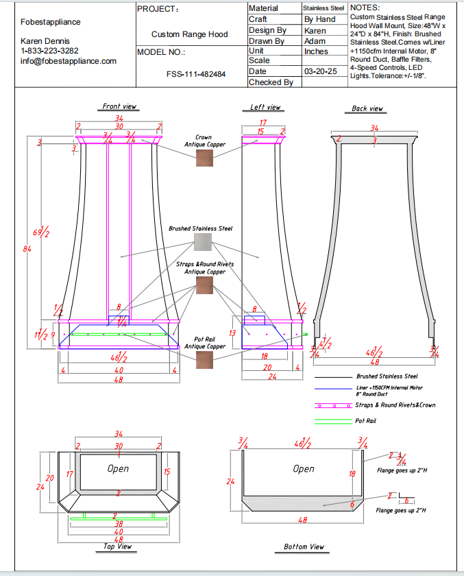 Fobest Custom Stainless Steel Range Hood - Custom Link for Don Ireland
