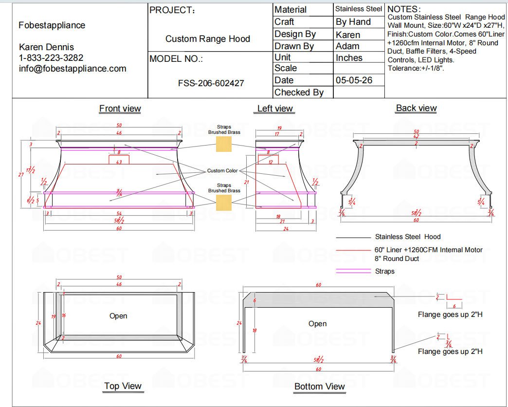 Fobest Custom Range Hood-Custom Link for Jamie