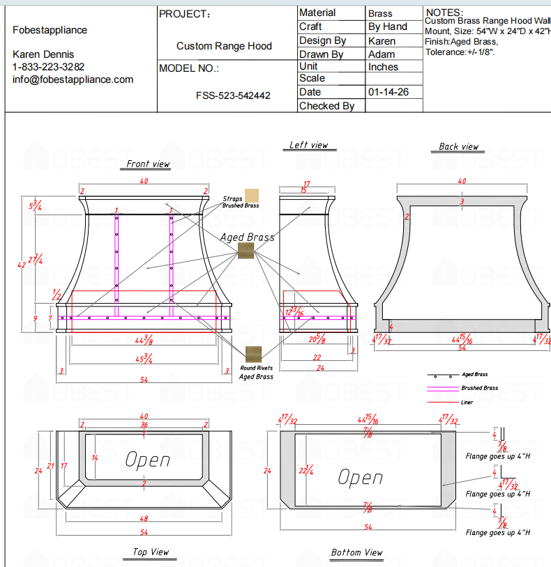 FOBEST Custom Range Hood FSS-523 Custom Link for Shompa