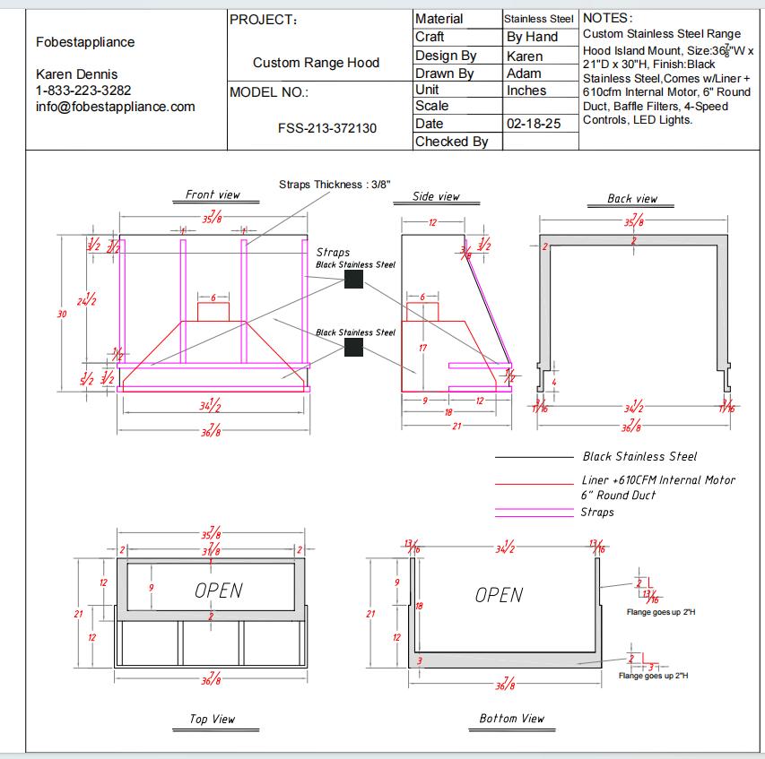 Fobest Custom Stainless Steel Range Hoods - Custom Link for Mike Foster