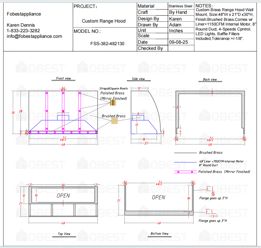 Fobest Custom Kitchen Range Hood - Custom Link for Dana
