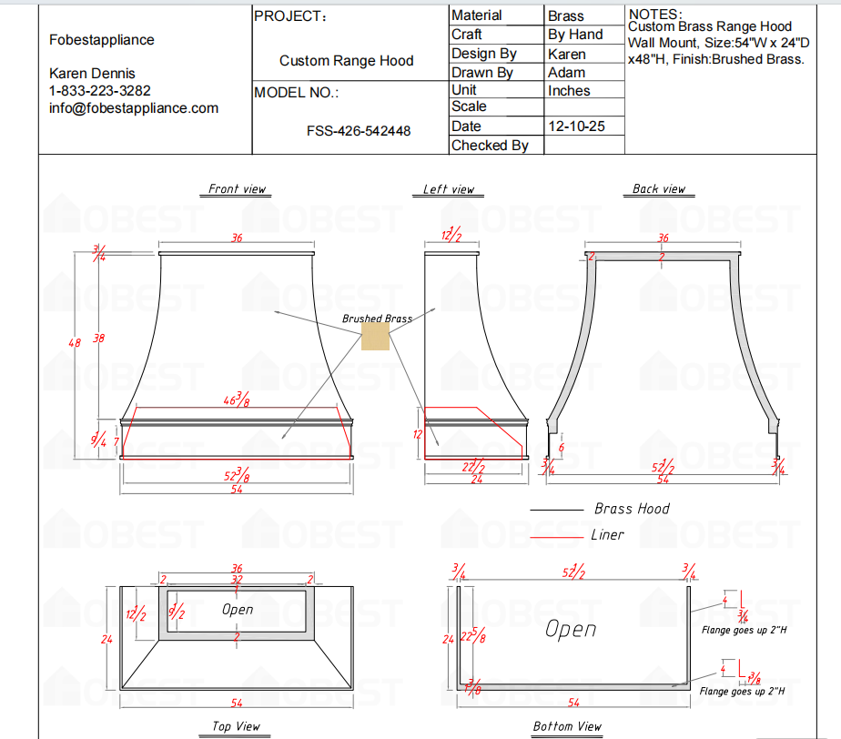 Fobest Custom Metal Range Hood FSS-426 Custom Link for Kyle