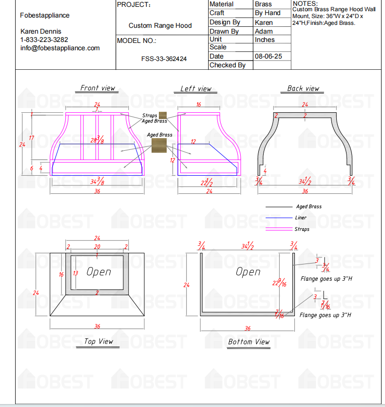 Fobest Custom Kitchen Range Hood - Custom Link for Maygen Hill