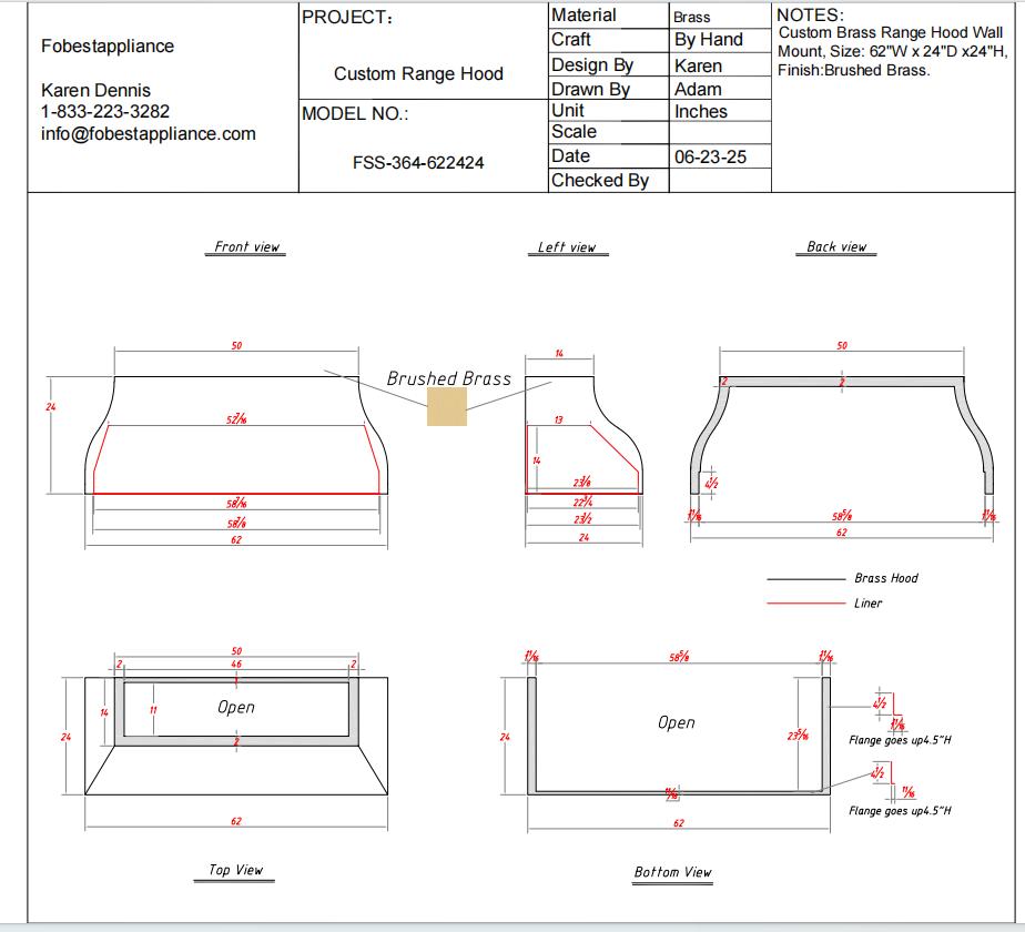 Fobest Custom Range Hood - Custom Link for Suzy & James