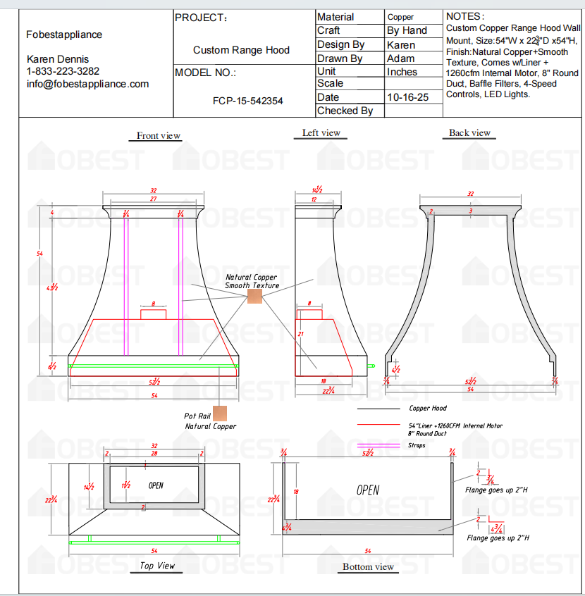 Fobest Custom Metal Range Hood FCP-15 - Custom Link for Michael McNelis