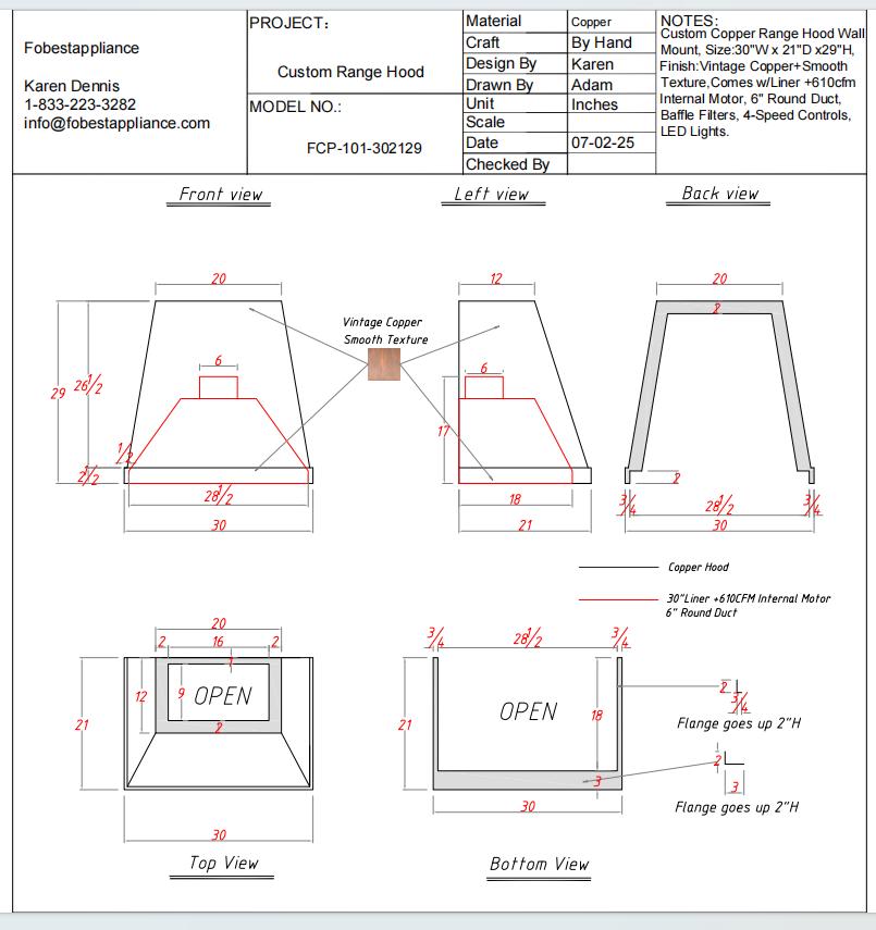 Fobest Custom Range Hood - Custom Link for Marcy