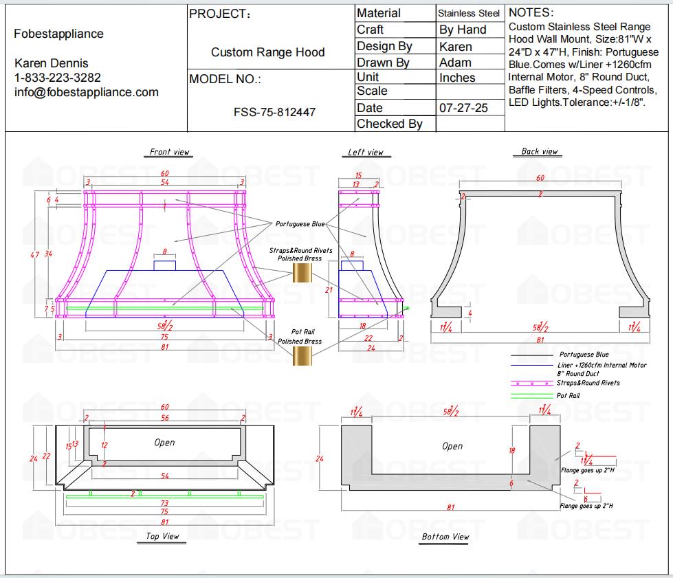 Fobest Custom Range Hood - Custom Link for Debby Wright