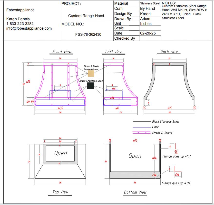 Fobest Custom Range Hood - Custom Link for Emily Bollier