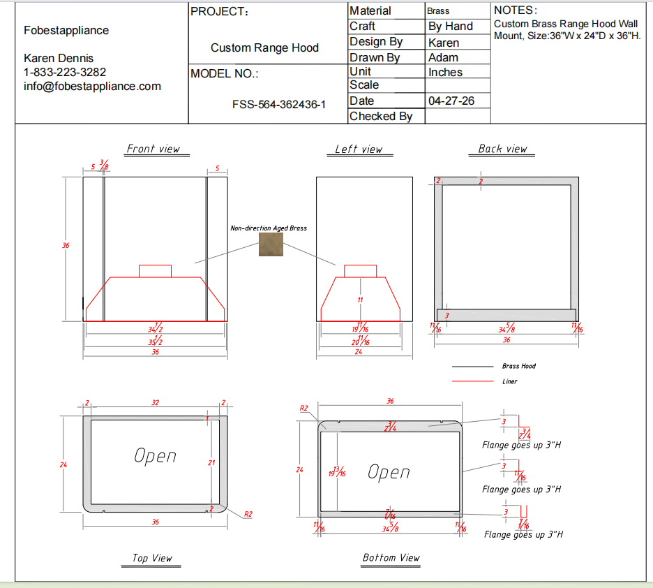 Fobest Custom Range Hood-Custom Link for Joanna