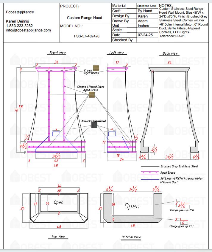 Fobest Custom Range Hood - Custom Link for Eddie