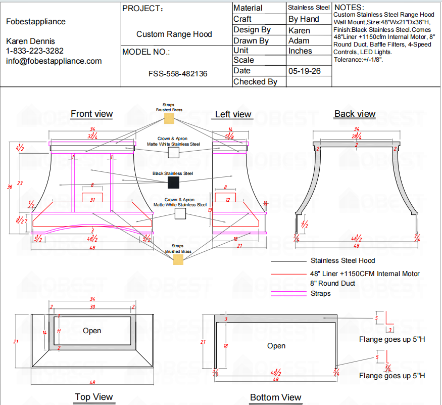 Fobest Custom Range Hood-Custom Link for Becky