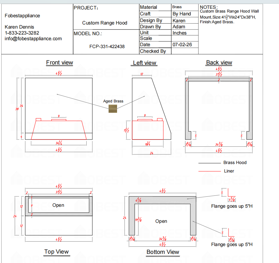 Fobest Custom Range Hood-Custom Link for Tolbert