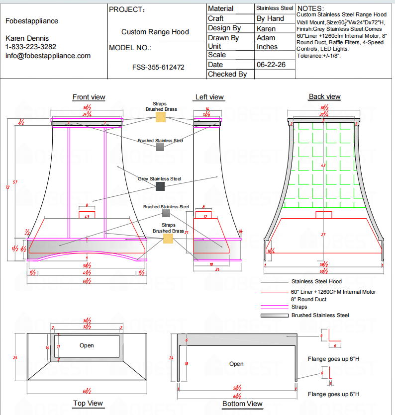 Fobest Custom Range Hood-Custom Link for Ben