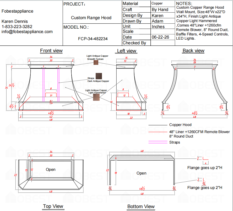 Fobest Custom Range Hood-Custom Link for Megan