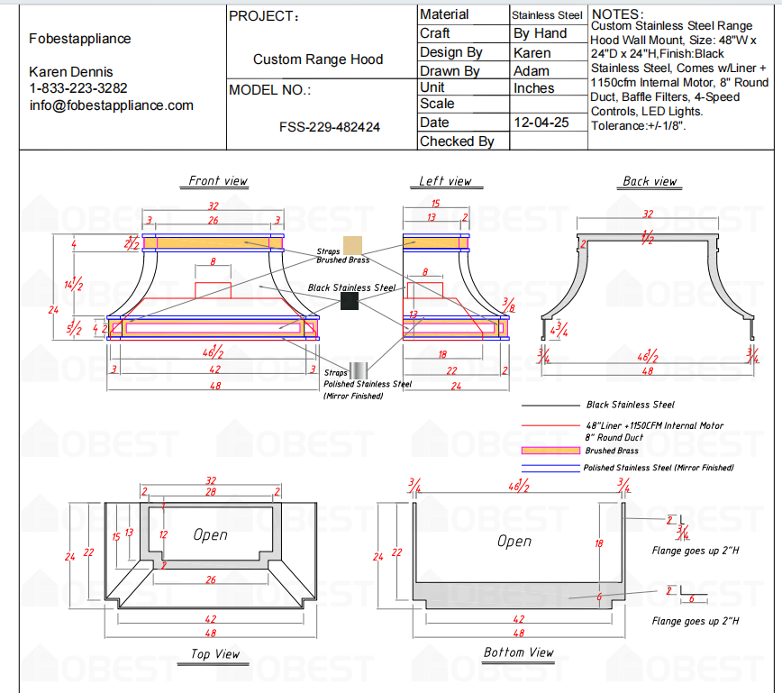 Fobest Custom Metal Range Hood FSS-229 Custom Link for Michelle