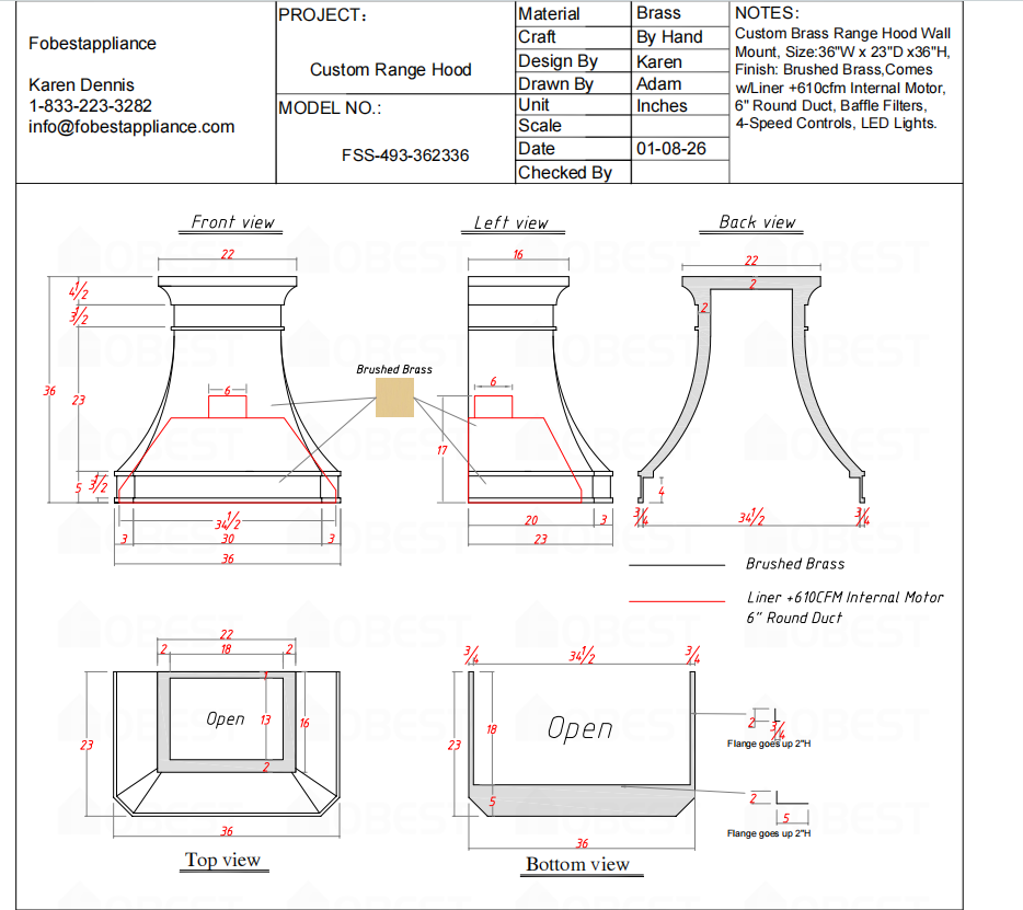 FOBEST Custom Range Hood- FSS-493 Custom Link for Harley