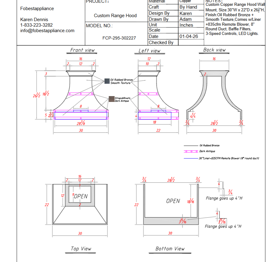 Fobest Custom Range Hood-Custom Link FCP-295 for Pat Henninger