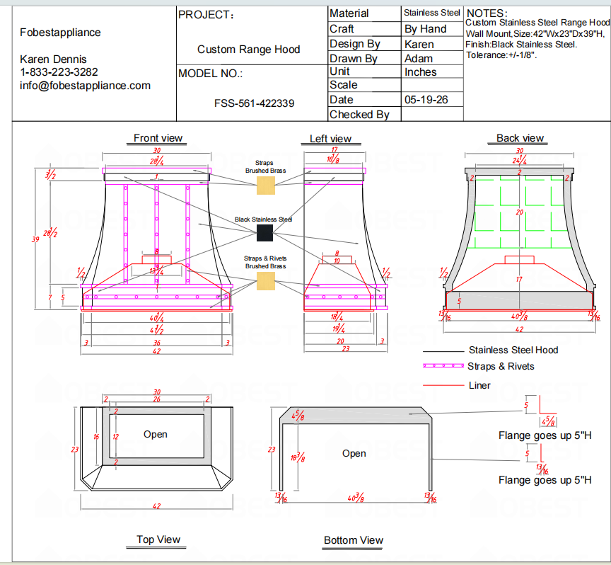 Fobest Custom Metal Range Hood FSS-561 Custom Link for Neil