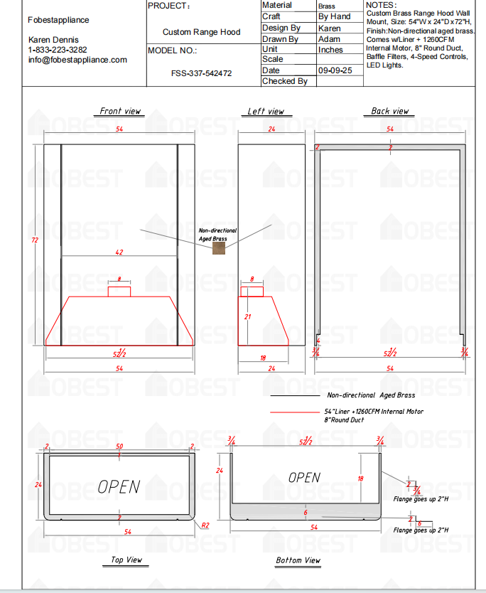 Fobest Custom Range Hood - Custom Link for René