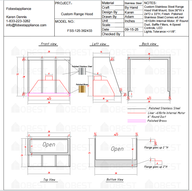 Fobest Custom Metal Range Hood - Custom Link for Nicolay