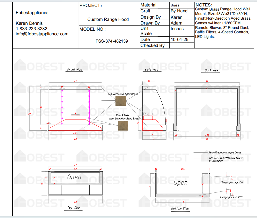 Fobest Custom Metal Range Hood - Custom Link for Melissa