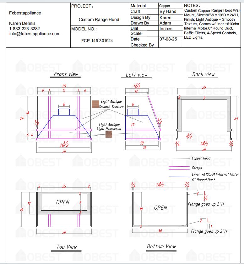 Fobest Custom Range Hood - Custom Link for Michael Johnson