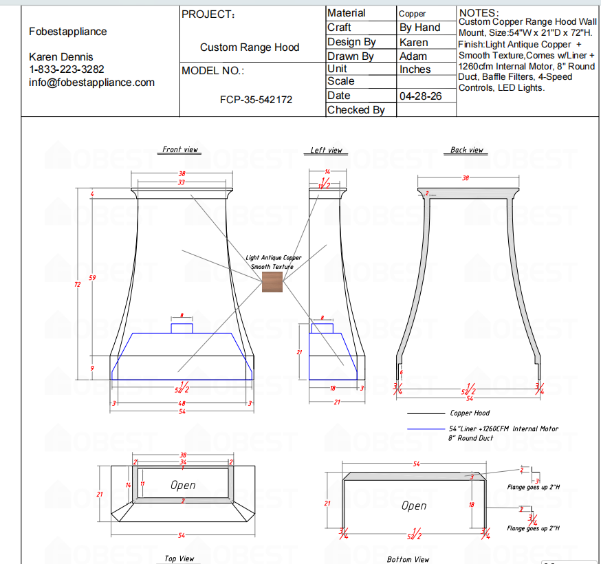 Fobest Custom Range Hood-Custom Link for Anne
