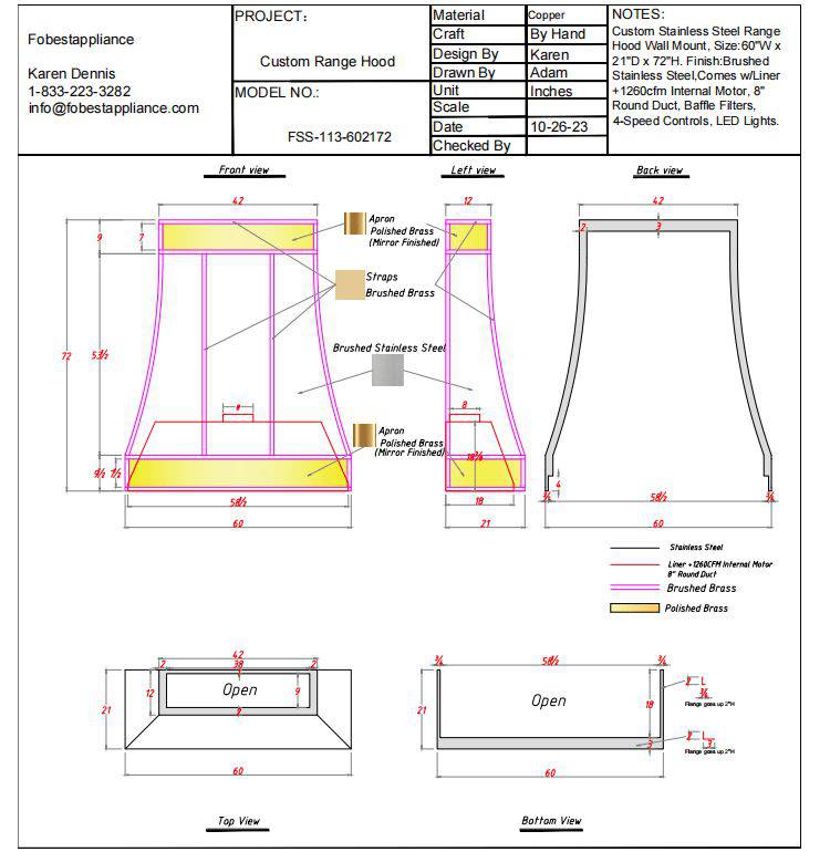 Fobest custom range hood - custom link for Jessica - -Fobest Appliance