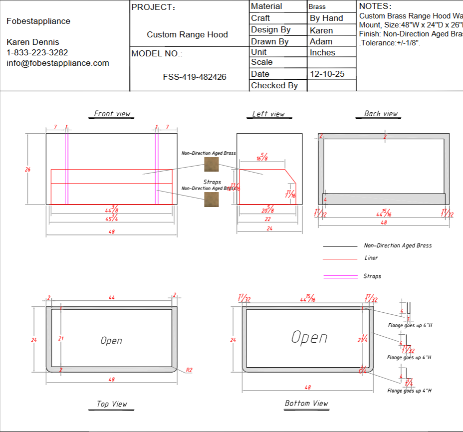 Fobest Custom Metal Range Hood -FSS-419- Custom Link for Nishtha