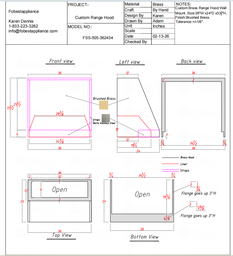 FOBEST Custom Range Hood FSS-505 Custom Link for Savannah