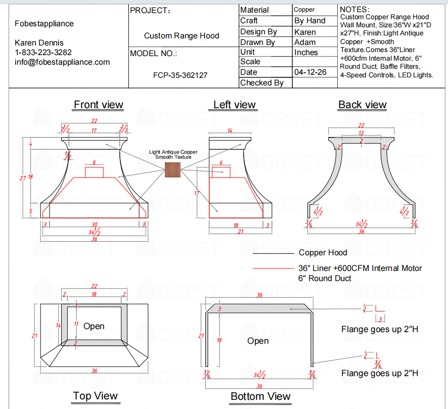 Fobest Custom Range Hood-Custom Link for Edie