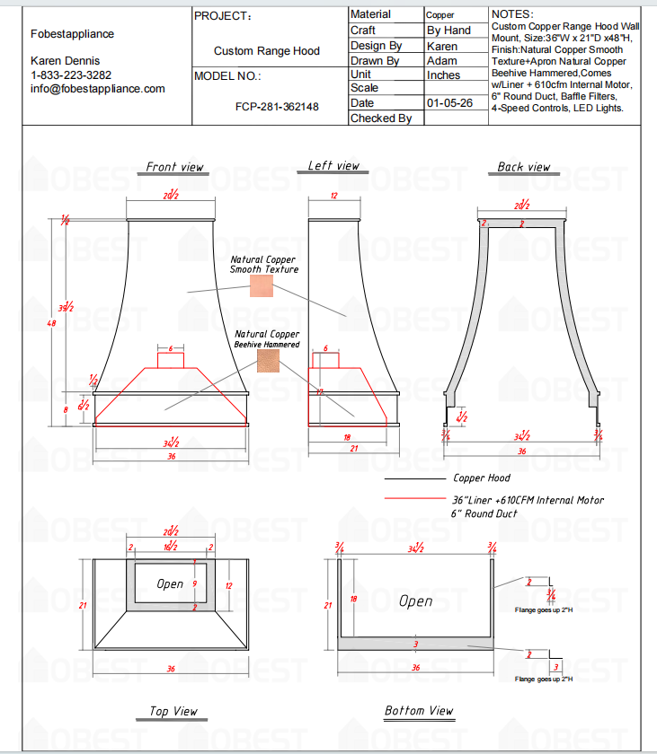 FOBEST Custom Metal Range Hood- FCP-281 Custom Link for Nils