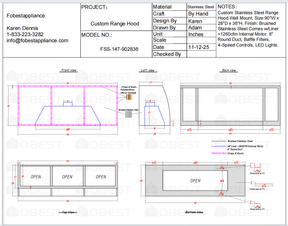 Fobest Custom Metal Range Hood FSS-147 - Custom Link for Dina Bandman