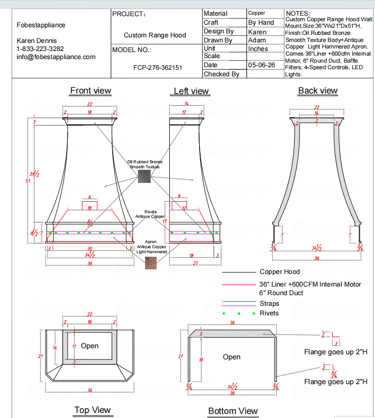 Fobest Custom Range Hood-Custom Link for Christine