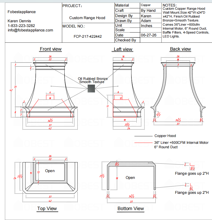 Fobest Custom Range Hood-Custom Link for JC