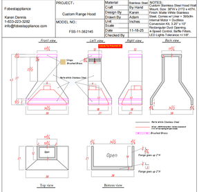 Fobest Custom Metal Range Hood FSS-11 Custom Link for Greg Bowles