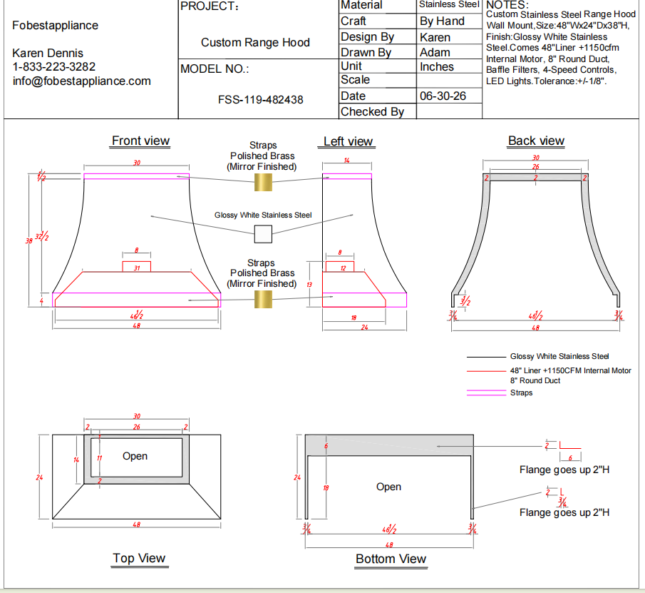 Fobest Custom Range Hood-Custom Link for Linda