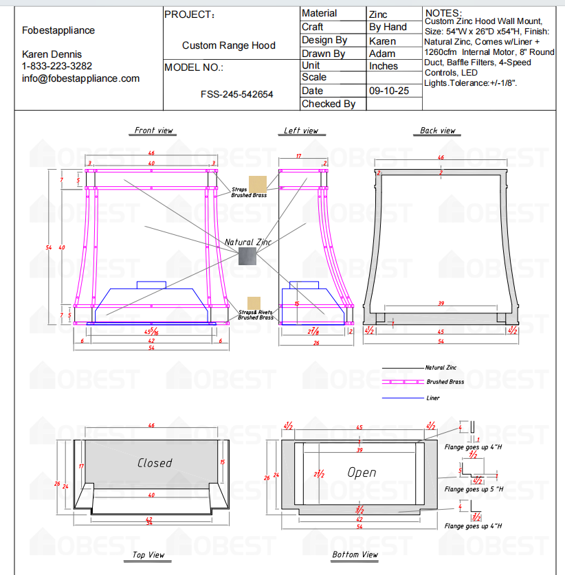 Fobest Custom Kitchen Range Hood - Custom Link for Roselle