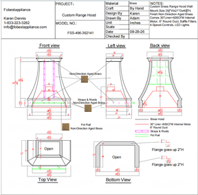 Fobest Custom Range Hood-FSS-496 Brass Metal Range Hood Custom Link for Keith