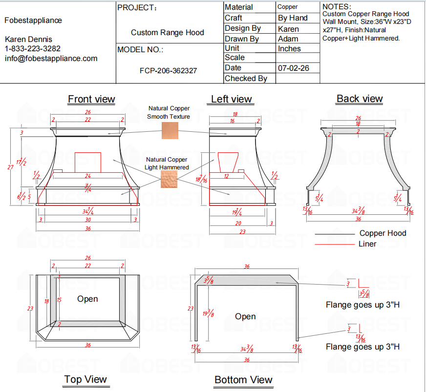Fobest Custom Range Hood-Custom Link for Katie