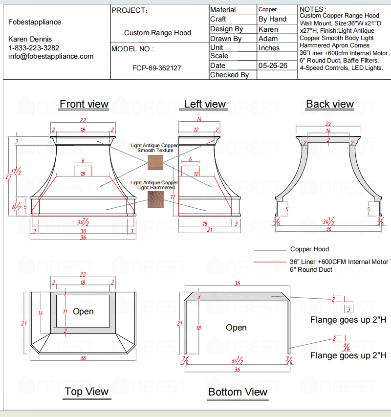 Fobest Custom Range Hood-Custom Link for Sabrina