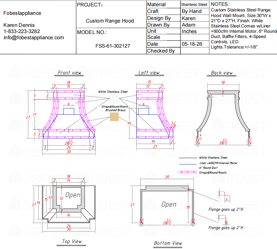 Fobest Custom Range Hood-Custom Link for Sherry