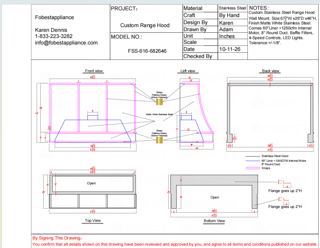 Fobest Custom Range Hood-FSS-616&FCP-220 Metal Range Hood Custom Link for Tom