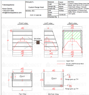 Fobest Custom Metal Range Hood FCP-17 Custom Link for Melinda