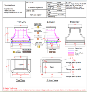 Fobest Custom Range Hood-FCP-223 Copper Metal Range Hood Custom Link for Brian