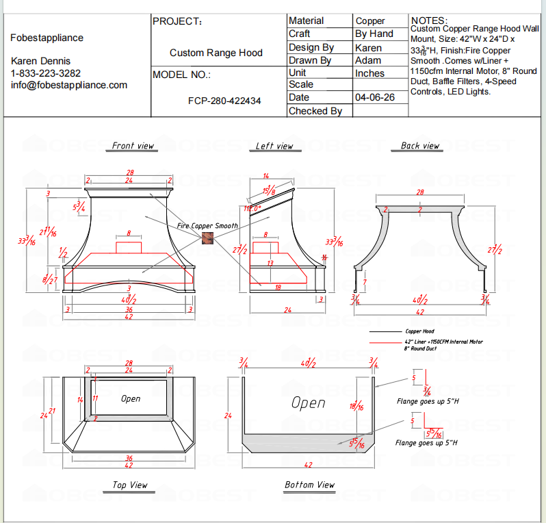Fobest Custom Range Hood-Custom Link for John
